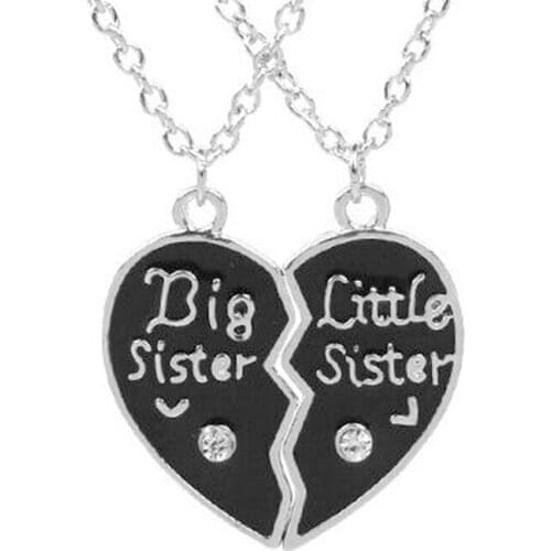 2 Piece Set Of Broken Heart Shaped Rhinestone Pendant Necklace Forever Best Friend Best Sister Big Sister Sister Jewelry Gift
