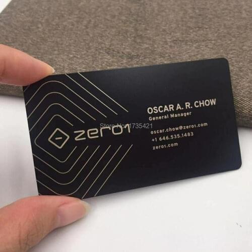 Outline cutting through 80*50mm size black color printing vip membership metal visit card