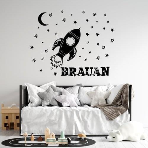 Beauty Custom name Rocket spaceship Wall Decal Living Room Mural For Kids Rooms Home Decoration Wall Stickers Wallpaper