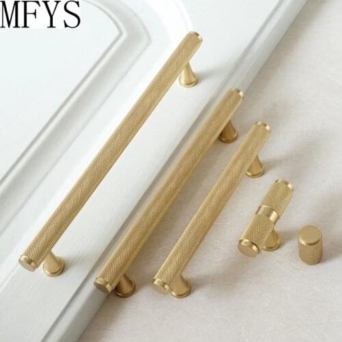 MFYS 3.78''Gold Knurled Textured Cabinet Knobs Simple kitchen Door Handles Drawer Pulls Brass T Bar Cabinet Knob Handle Hardware