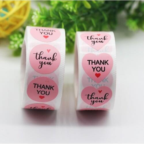 500pcs Round/Heart Pink Thank You Labels Stickers 1Inch For Envelope Seals Labels Mailing Stationery Sticker Decoration Stickers