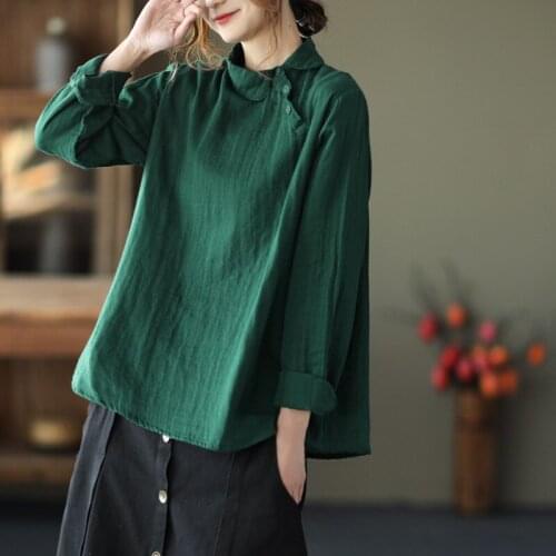NINI WONDERLAND 2021 Autumn Long Sleeve Cotton Vintage Retro Shirt Spring Women Solid Color Casual Blouse Mori Girls Style Tops