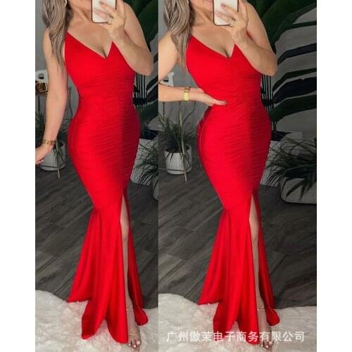 New sexy womens slim green pleated open back sling split skirt