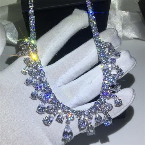 Water Drop necklace White Gold Filled Pear cut AAAAA zircon Cz Statement Party wedding Necklaces for women Jewelry 45cm
