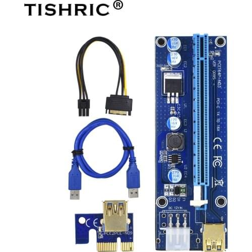 TISHRIC VER009S PCI Express PCIE PCI-E Riser Card 009s Molex 1X 16X 6Pin to SATA USB 3.0 Adapter For BTC ETH Mining Miner