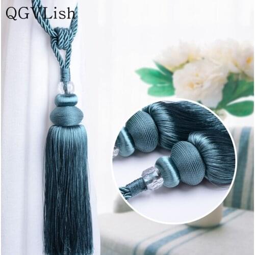 QGVLish 2Pcs Curtain Tassel Fringe Tiebacks Straps Hanging Belt Ball Curtain Accessories Brush Bind Buckle Curtain Holder Decor