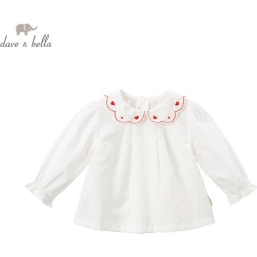 DBM16477 dave bella spring fashion baby girls love embroidery shirts infant toddler tops children high quality clothes