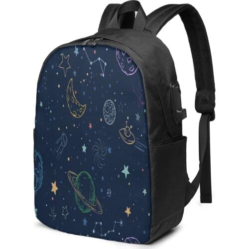 Teenage Backpack for School Boy Girl Space Pattern School Bag USB Charging Bookbag