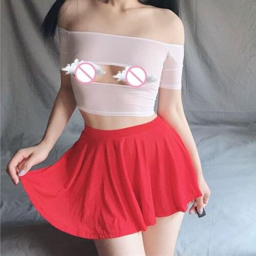 Ice Silk Sexy A-Line Pleated Skirt Women Low Rise Waist Ruffled Skirt Micro Mini Skirt Sexy Club Wear Sheer See Through Skirt M9