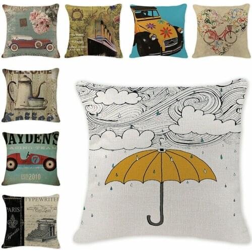 Vintage Traffic Printing Cushion Cover Cartoon Airplane Bicycle Bus Home Living