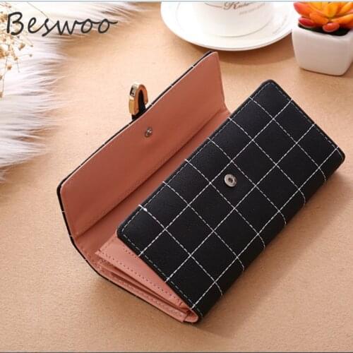Womens Wallet Fashion Solid Long Money Purse PU Leather Plaid Coin Wallet Women Luxury Stylish Female Credit Card Holder Clutch