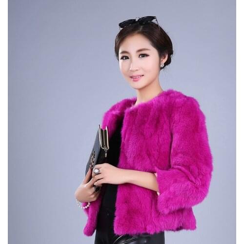 Fur Rabbit Faux Coat Women Solid Coats Womens Short Thick Warm Outerwear Female Elegant Winter Slim Pink Fur Coat WXF040 s s