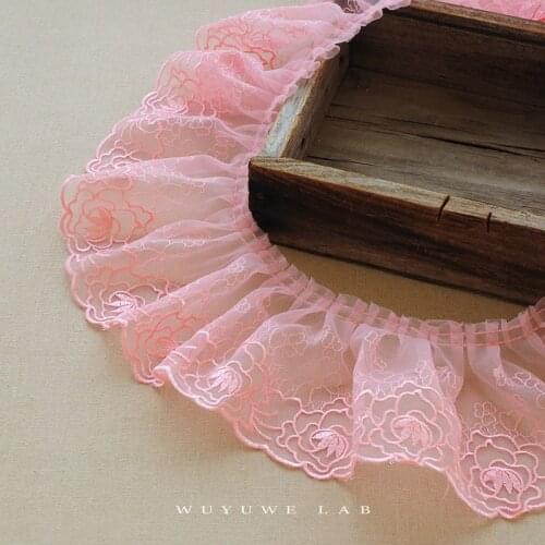 1M Purple Pink Apricot Embroidery Mesh Lace Trims for Sewing Wedding Dress High Quality Doll Fabric for DIY Sewing Craft