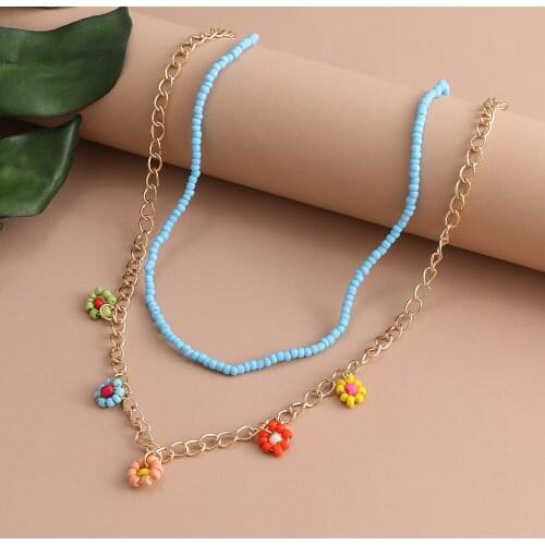 Woven Rice Bead Flower Multilayer Necklace Women String Beaded Short Choker Necklace Jewelry Chokers Necklace Gift 1pc