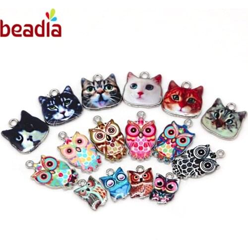10-30pcs Wholesale Owl Cat Enamel Beads Charms Pendants For DIY Jewelry Handmade Bracelet Necklace Accessories,Hole 1.5 2mm