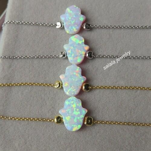 20pcs/lot OP17 White Opal Bracelet 925 Sterling Silver Hamsa Opal Bracelet,Synthetic Hamsa Opal Bracelet for Gift