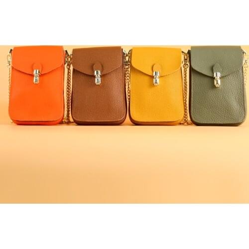 2021Genuine Leather Phone Bag Womens Slung Chain Head Leather Bag Summer Trend Womens Simple Shoulder Bag