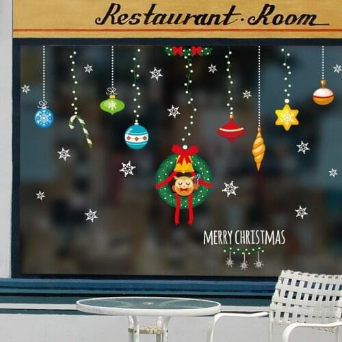 2021 Christmas wall stickers Shopping window glass door decoration Christmas New Year theme double-sided sticker