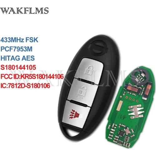 3 buttons smart card remote key 433MHz for Nissan Rogue US X-Trail with PCF7953M chip HITAG AES KR5S180144106