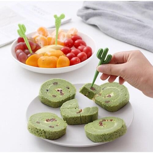 6-10pcs/set Green Cactus Fruit Forks Plastic Toothpick For Children Snack Cake Dessert Lunch Decorative Sticks Home Accessories
