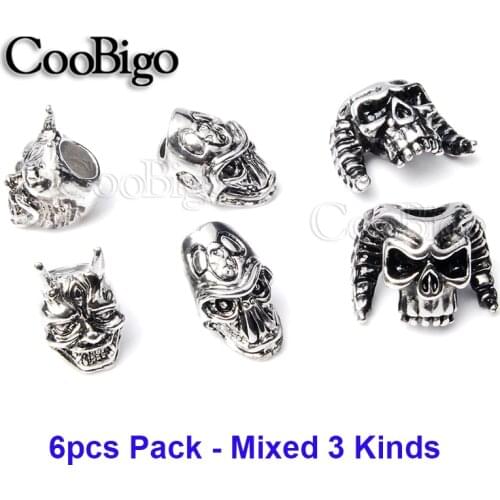 6pcs Mix Sent Decorate Skull Bead For Bracelet Clasp Paracord Knife Lanyard Zipper Pull Backpack Leather Garment Rope Parts
