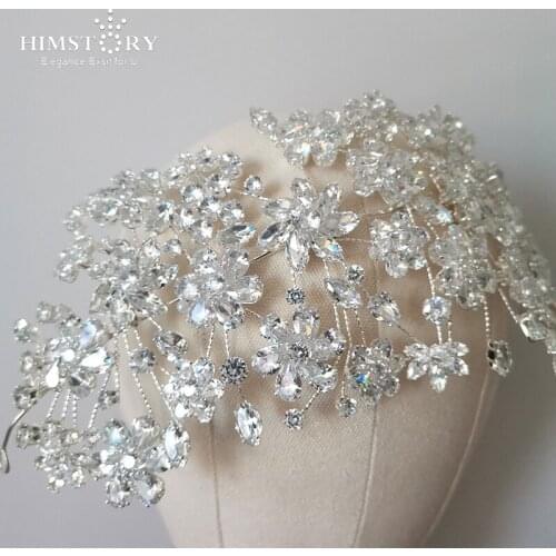 HIMSTORY New Cubic Zircon Big Tiara long Size Headband Royal Bridal Wedding Dressing Crown Accessory Women Jewelries