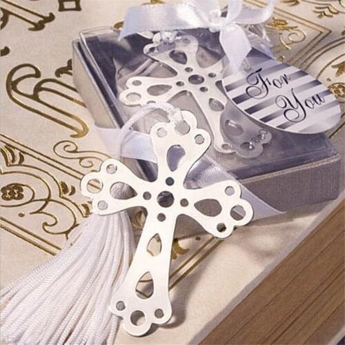 Free Ship Cross Metal Tassels Bookmark Wedding Supplies Lottery Game Gift Wedding Favor Back To School Students Favors 50Pcs