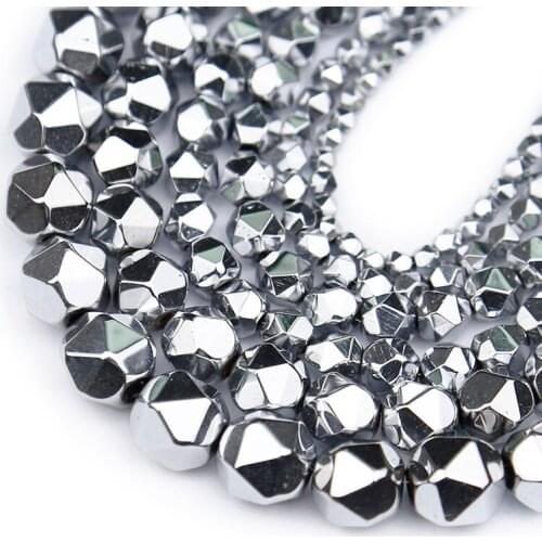 Natural Stone Faceted Silvers Hematite 3/4/6/8/10mm Round Spacers Loose Beads For Jewelry Making Diy Handmade Bracelets Findings