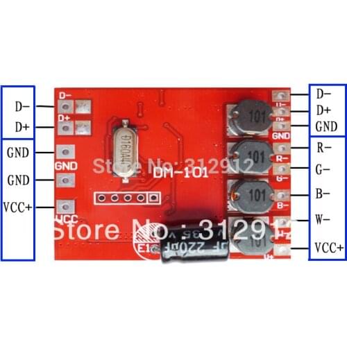 DM-101;4 channel RGBW dmx constant current decoder,DC12-24V input,600ma*4channel output