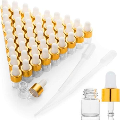 50 Pcs Clear Glass Dropper Vails 1ml Mini Essential Oils Sample Dropper Bottles For Traveling Oils Perfume Cosmetic Liquid