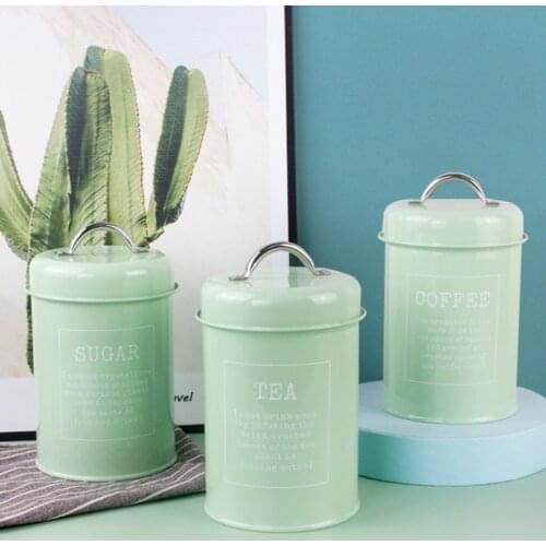 European Style Airtight Kitchen Canister with Lid Metal Sugar Coffee Tea Storage Jar Container Food Organizer Rustic