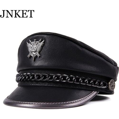 JNKET New Unisex Sheepskin Chain Military Hat Autumn Winter Beret Hat Short Visor Flat Caps Newsboy Hat