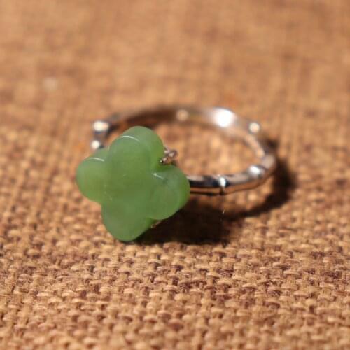 Natural jasper green jade ring with 925 sterling silver jadeite jade rings jade jewelry natural stone jewelry