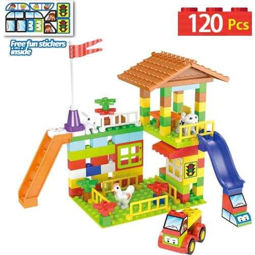 Creative Compatible Big Particle Blocks City House Big Size Slide Building Blocks Farm DIY Bricks Gift Toys For Children