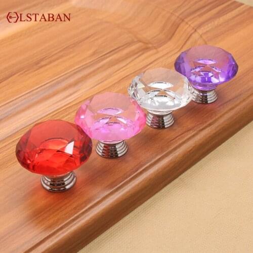 LSTABAN Modern Minimalist Cupboard Wardrobe Transparent Crystal Handle Drawer Shoe Cabinet Diamond Glass Single Hole Knobs