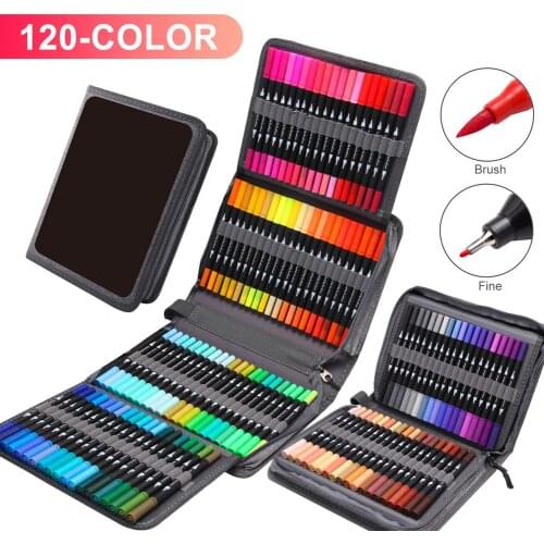 120 Colors Double Head Drawing Markers Sketch Painting Watercolor Art Marker Pens Fine Tip & Flexible Brush Pen Tip Art Supplies