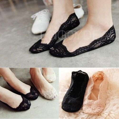Fashion Women Thin Lace Silica Gel Skidproof Ankle Socks Invisible Socks