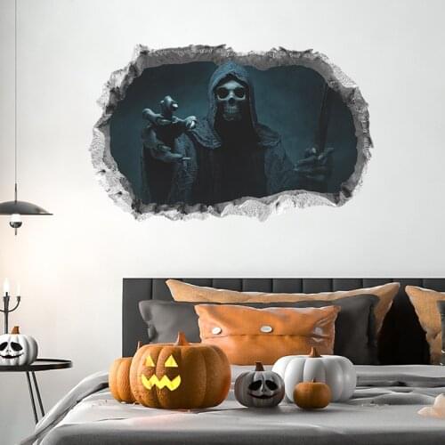 Broken Wall Skull Human Head Halloween Atmosphere Wallpaper Window Glass Sticker Wall Sticker Self-Adhesive