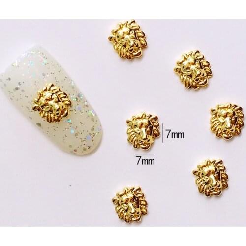 50pcs/pack Japan Korea Alloy Nail Art 3D Gold Silver Lion Metal Accessorie for Phototherapy Nail Sticker DIY