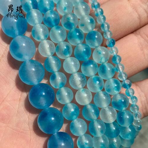 Natural Stone Dyed Blue Chalcedony Beads 4mm 6mm 8mm 10mm 12mm Round Loose Gem Stone Beads For Jewerly Making DIY Bracelet 15