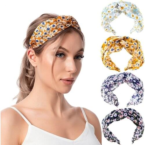 Chrysanthemum Knot Headband Small Flower Cross Cloth Hairband Floral fabric hairband for Fashion womens Face Pressure Headband