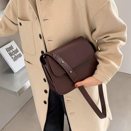Simple Fashion PU Leather Vintage Shoulder Bag for Women 2021 New Trend Solid Crossbody Bags Ladies Brand Designer Handbag Purse