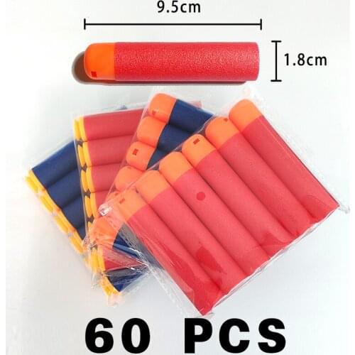 60 Pcs 9.5*1.8cm Soft Bullet for Nerf Mega Paintball Hollow Soft Head Foam Bullets Weapons - Red HongC