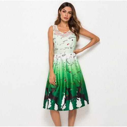 Sexy Mesh Stitching Christmas Dress Women Elegant Party Dress Floral Print Slim Vintage Dress 2020 Vestidos Robe Femme Plus Size