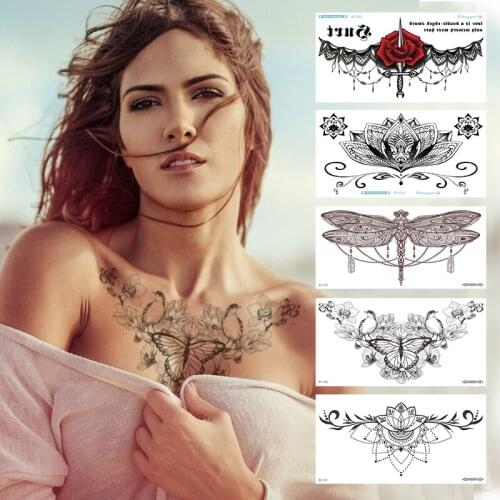 Sexy Waterproof Temporary Tattoos Butterfly Fake Transfer Body Art Sticker Vwaist Lace Flower Geometric For Special Girl Women
