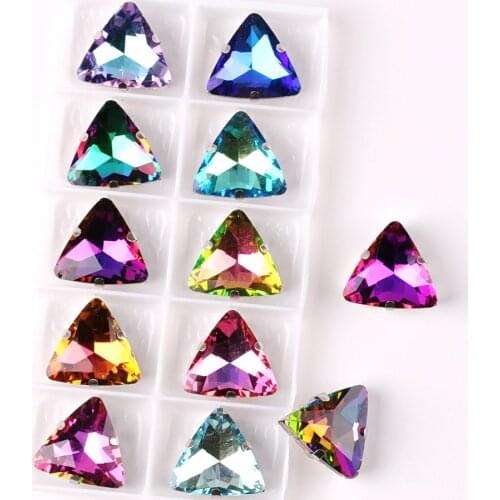 18mm triangle shape Silver claw settings 10 pcs/Pack rainbow & jelly candy AB color glass Crystal Sew on rhinestone applique diy