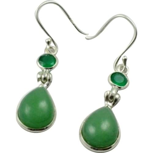 LoveGem Genuine Green Onyx EARRINGS 925 Sterling Silver Jewelry, 43.6mm, AE2389