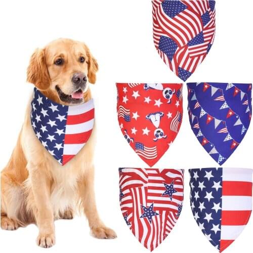 American Flag Dog Bandana Bib Scarf,Suitable Independence Day Large Pet Scarf Pet Bandana For Dog Cotton Plaid WashableBow ties