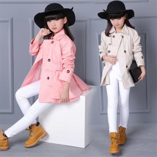 Tench Coat Boy Girl Clothes Windproof Jacket British Double Breasted Windbreaker Turn-down Collar Button Belt Kids Outwear 2020