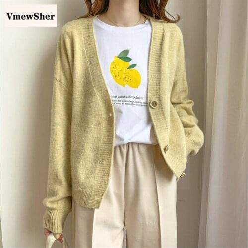 VmewSher New Cardigans Women V-neck Single Breasted Sweater Cardigans Long Sleeve Lady Elegant Autumn Spring Knitted Tops 2020